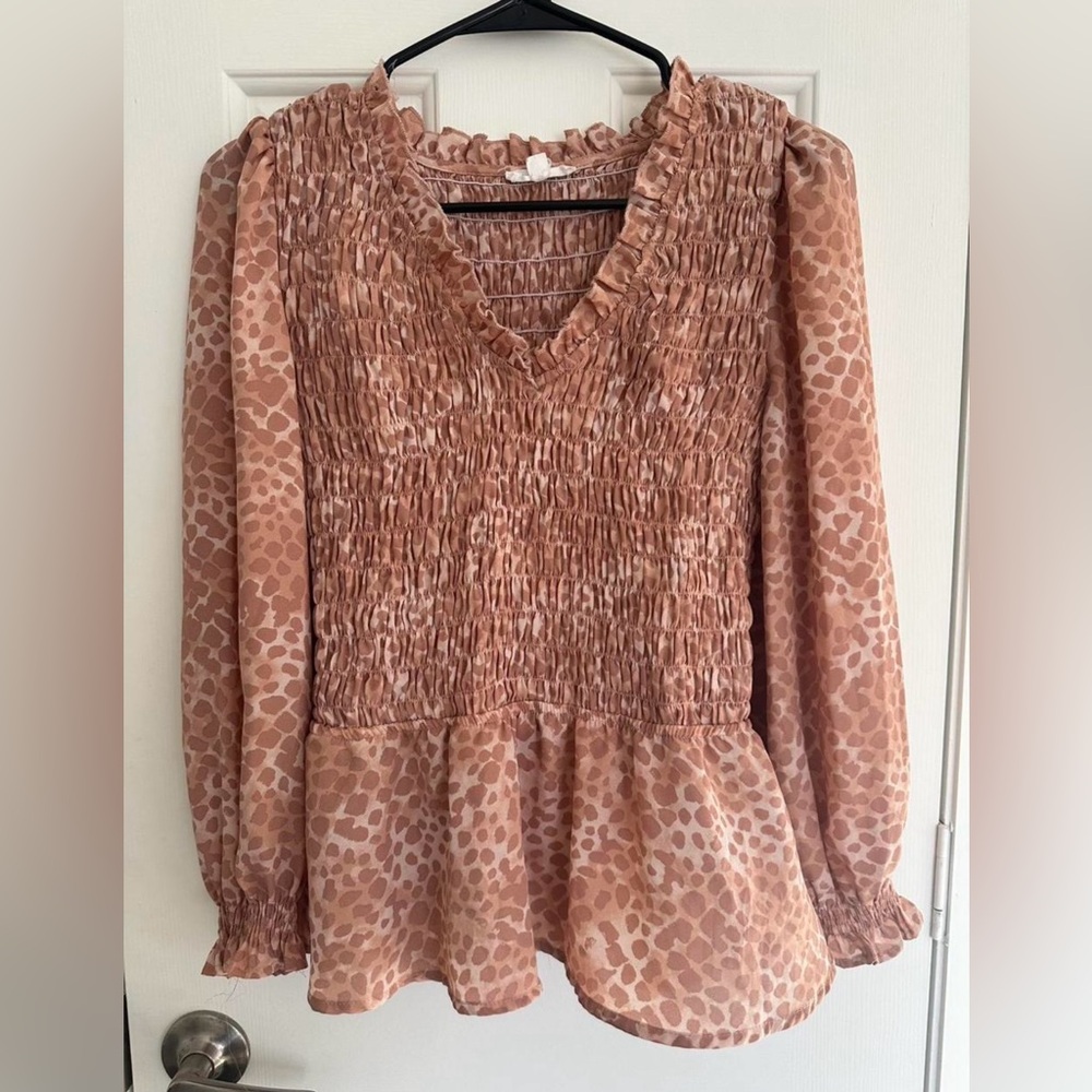 Blu Pepper Tan Leopard Print Blouse